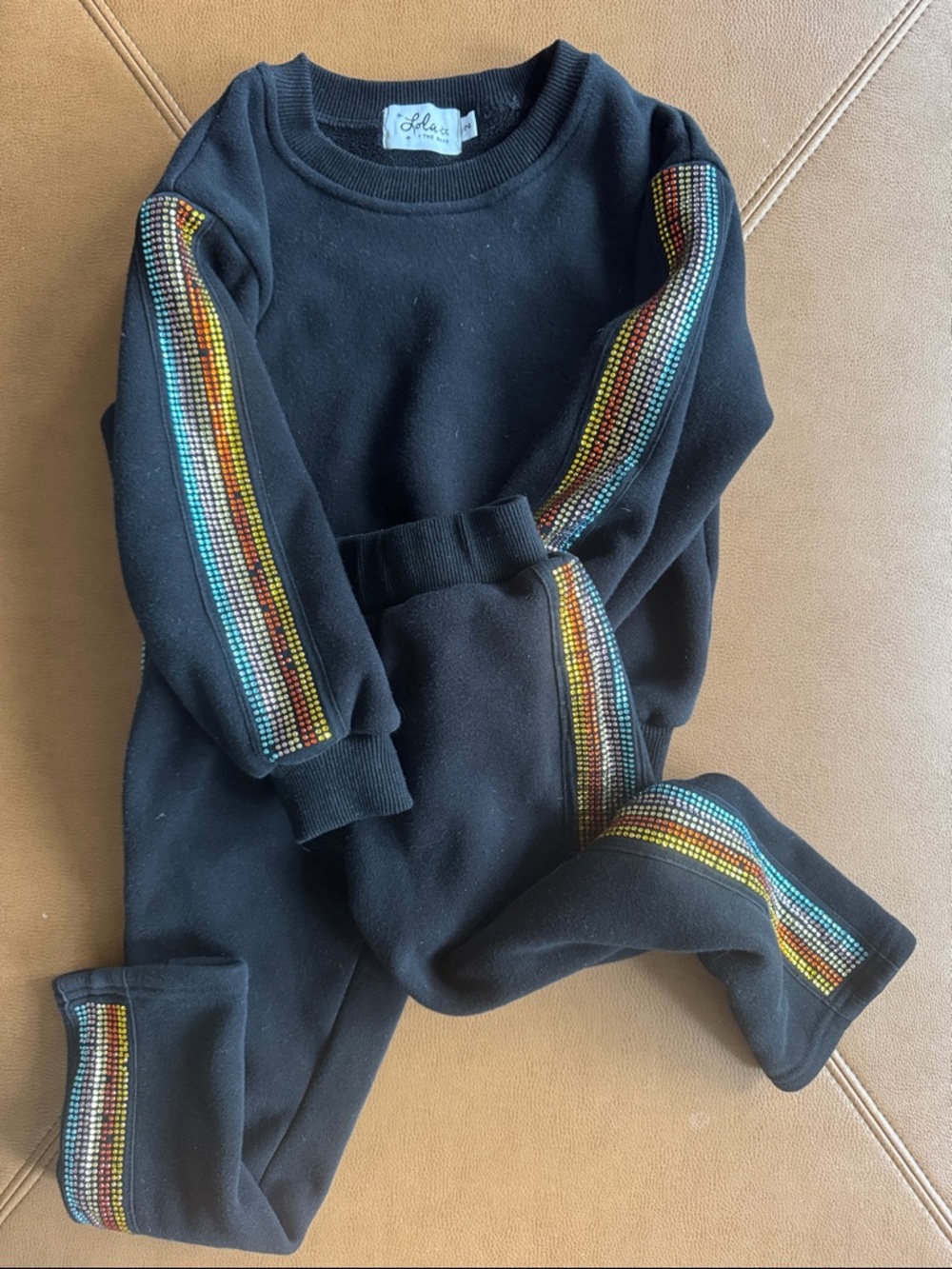 Lola & the Boys girls Sweatshirt & Jogger Set Rainbow Rhinestone 2T